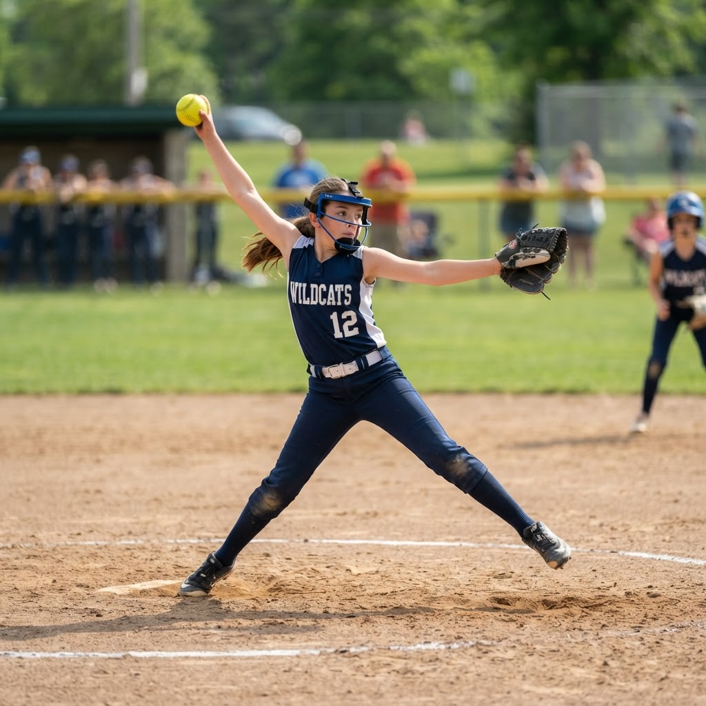 Youth softball player pitching